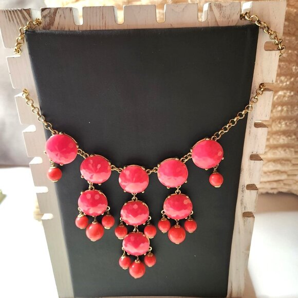J crew necklace Coral pink Gold toned Statement Bib adjustable - Picture 1 of 3